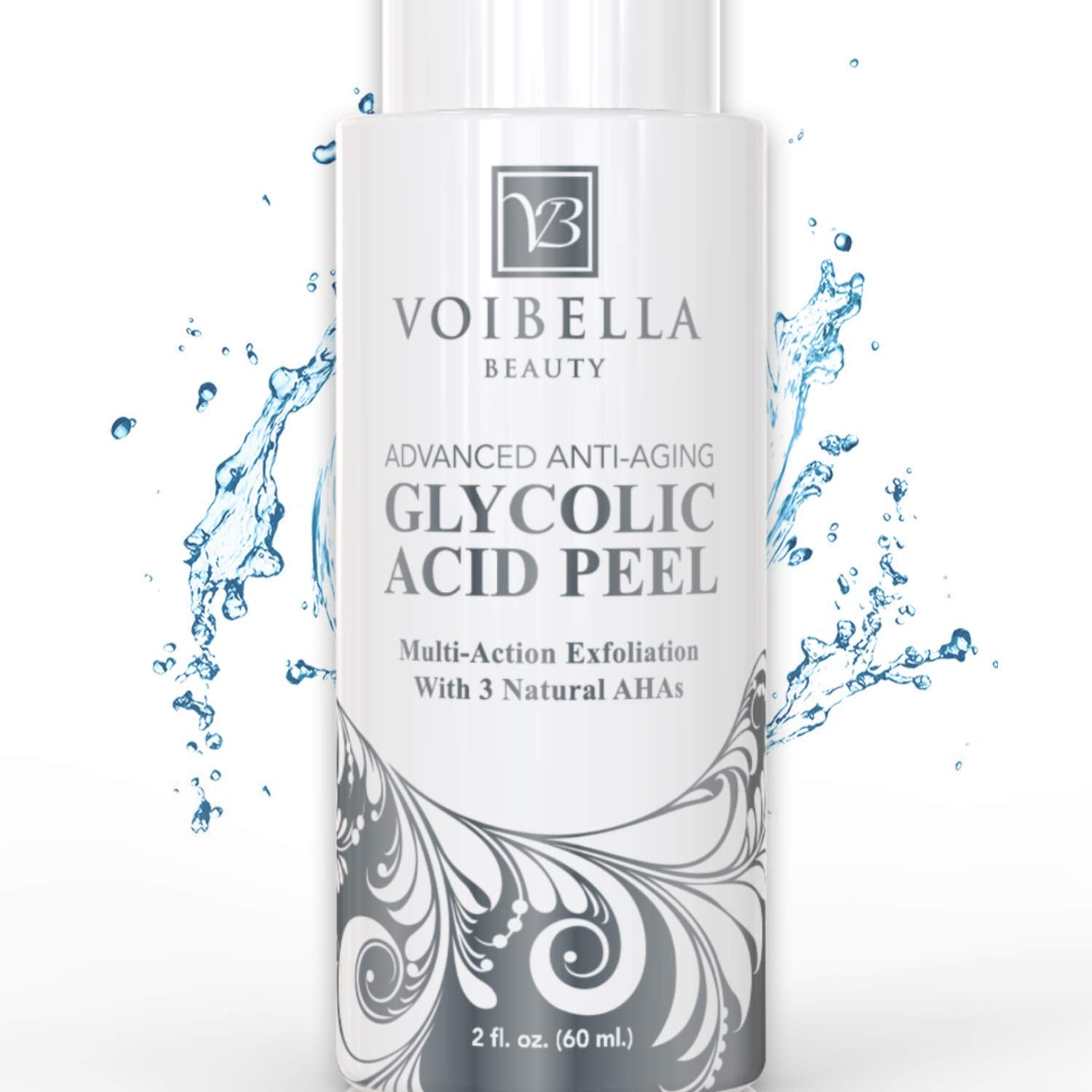 VOIBELLA BEAUTY Glycolic Peel bottle hints at smoother skin texture and glow.