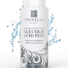 VOIBELLA BEAUTY Glycolic Peel bottle hints at smoother skin texture and glow.