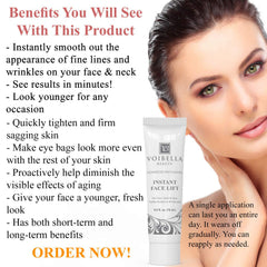 Voibella eye-area tightening application highlights refreshed eyes and reduced puffiness.