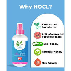 VoilaVe HOCL Spray mist on skin showing refreshing, gentle application.