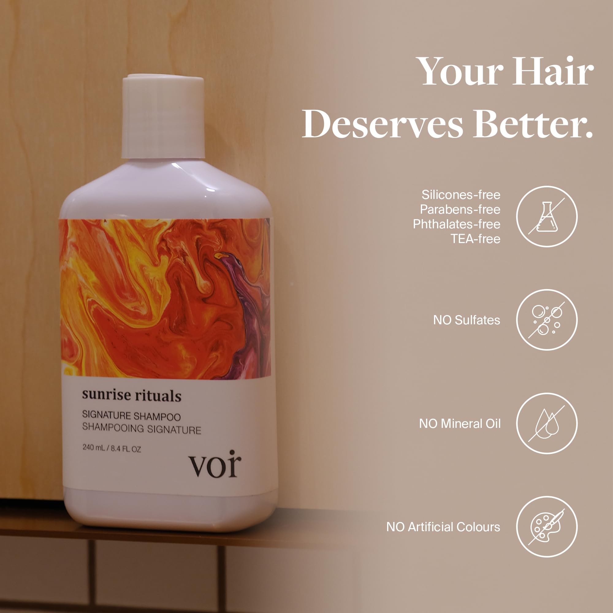 Voir Haircare Hyaluronic Acid Shampoo sulfate-free label emphasizes gentle daily cleansing