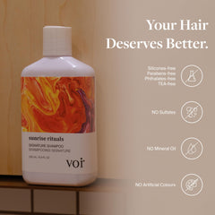 Voir Haircare Hyaluronic Acid Shampoo sulfate-free label emphasizes gentle daily cleansing