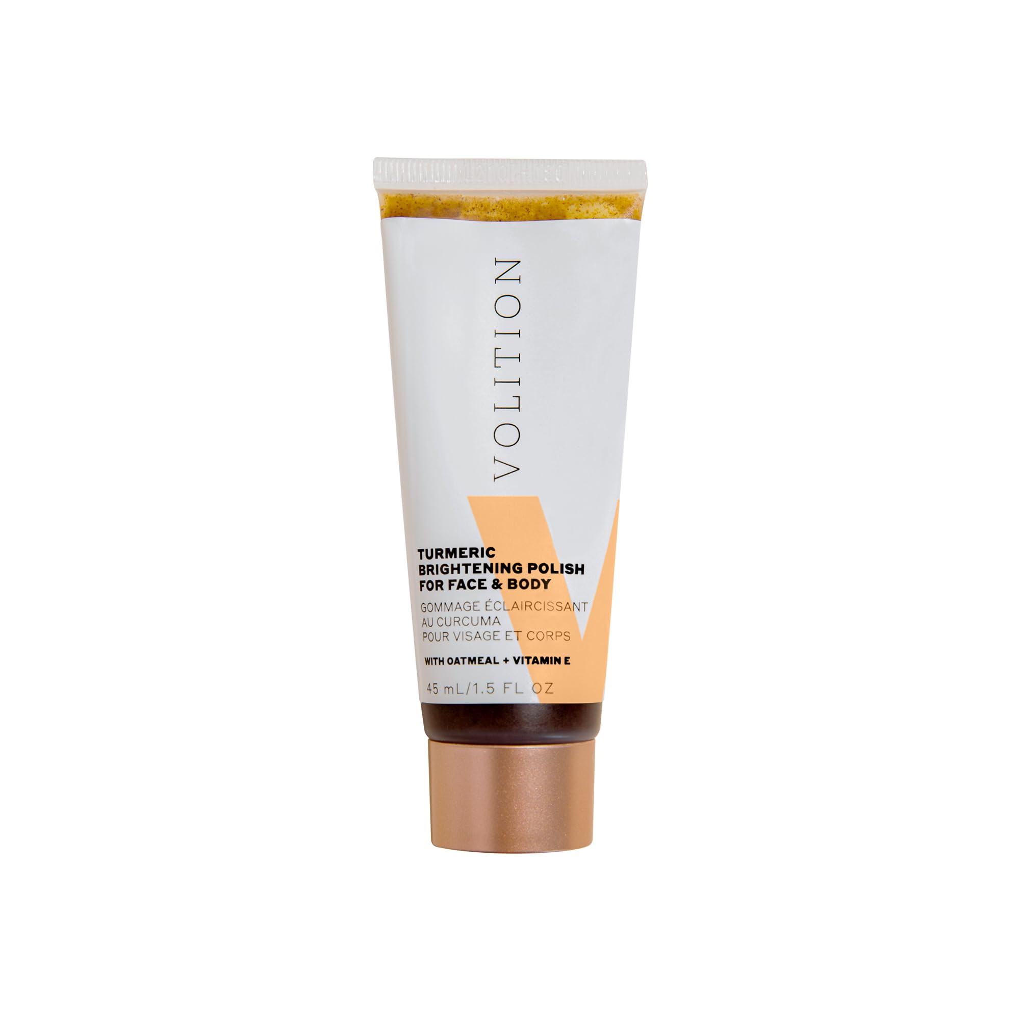 Volition Turmeric Brightening Polish face scrub showing gentle exfoliation for radiant skin