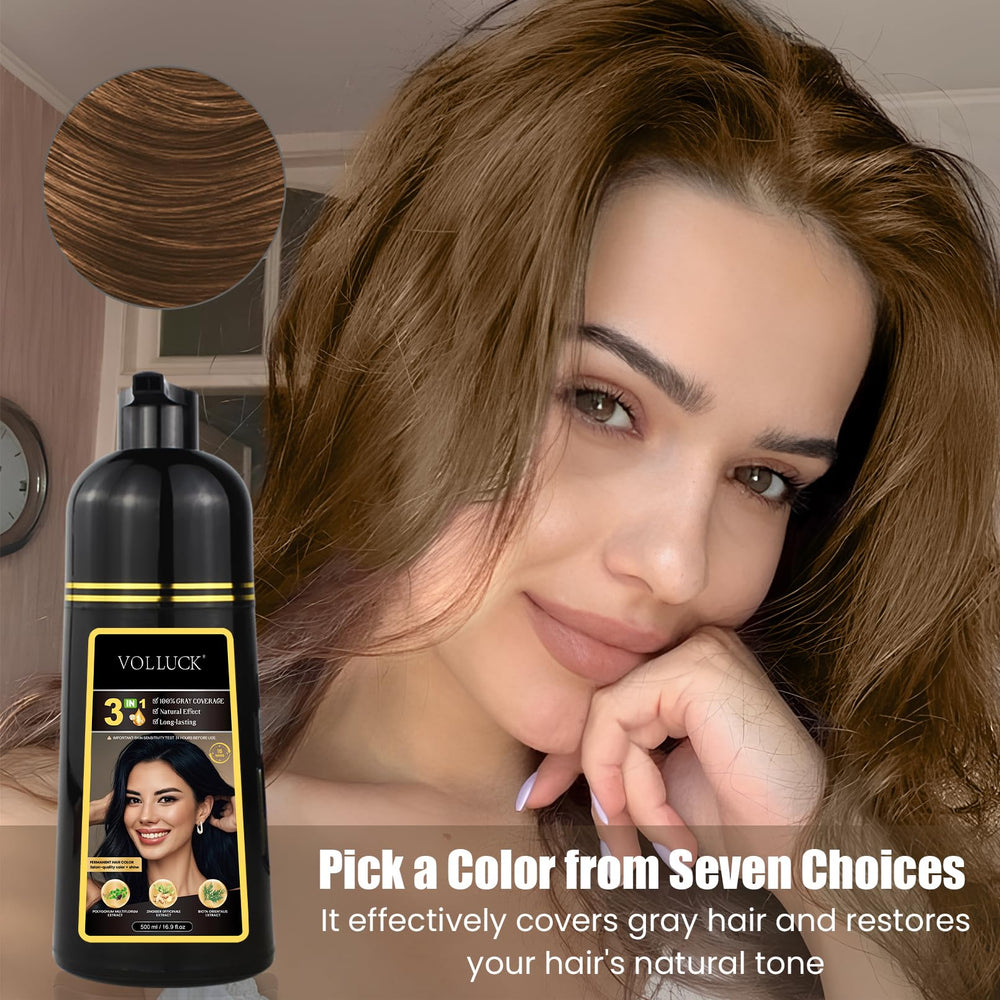 VOLLUCK Hair Dye Shampoo ingredients label highlights herbal extracts