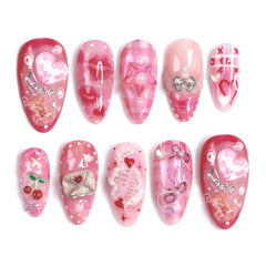 Vopintpy Little Bear design press-on nails for a playful Valentines manicure.