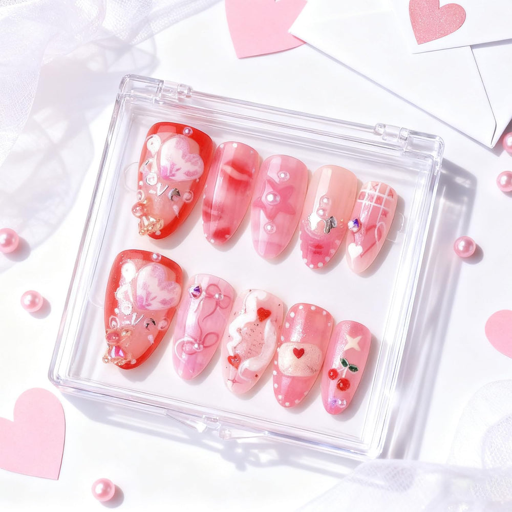 Vopintpy Pink Heart Bow nails for quick DIY romantic nail art.