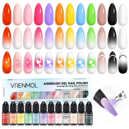 VRENMOL 12 colors for airbrush nails deliver rich gradients.