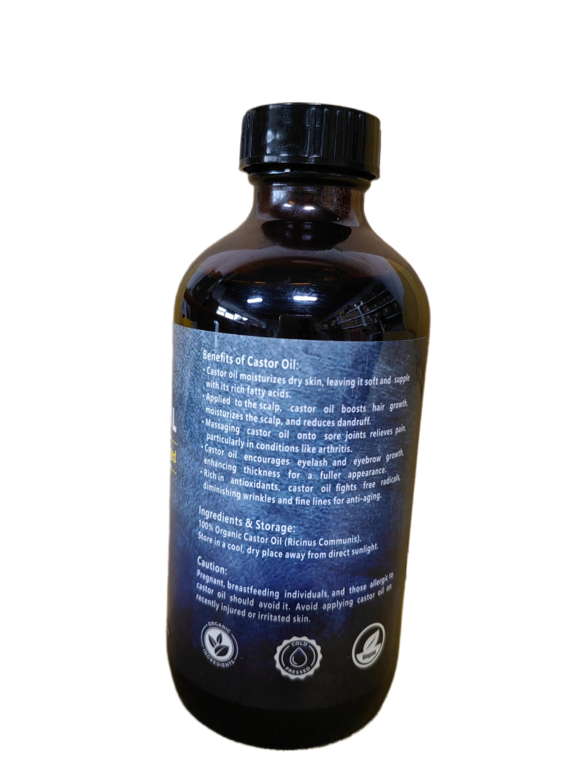 VRJEUGO castor oil bottle features amber protection and durability