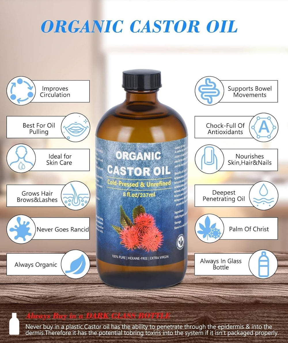 VRJEUGO castor oil glass bottle with two rollerball applicators for convenient use