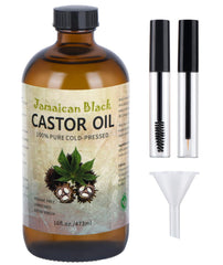 VRJEUGO Jamaican Black Castor Oil glass bottle pour for precise application and scalp nourishment.