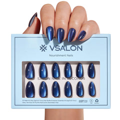 VSALON Blue Cat Eye Nails Midnight Tide glow with a premium gel finish.