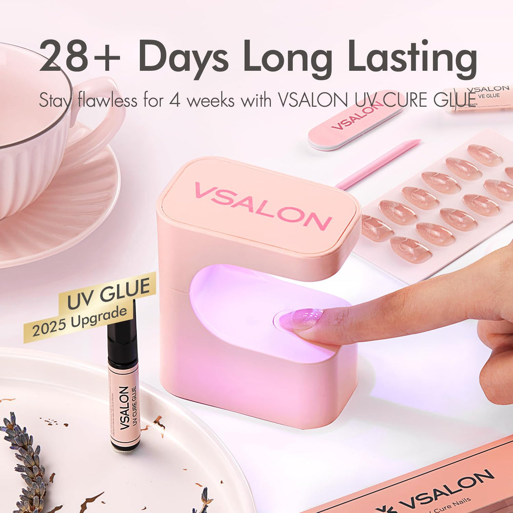 UV cure glue provides strong hold for VSALON nails.