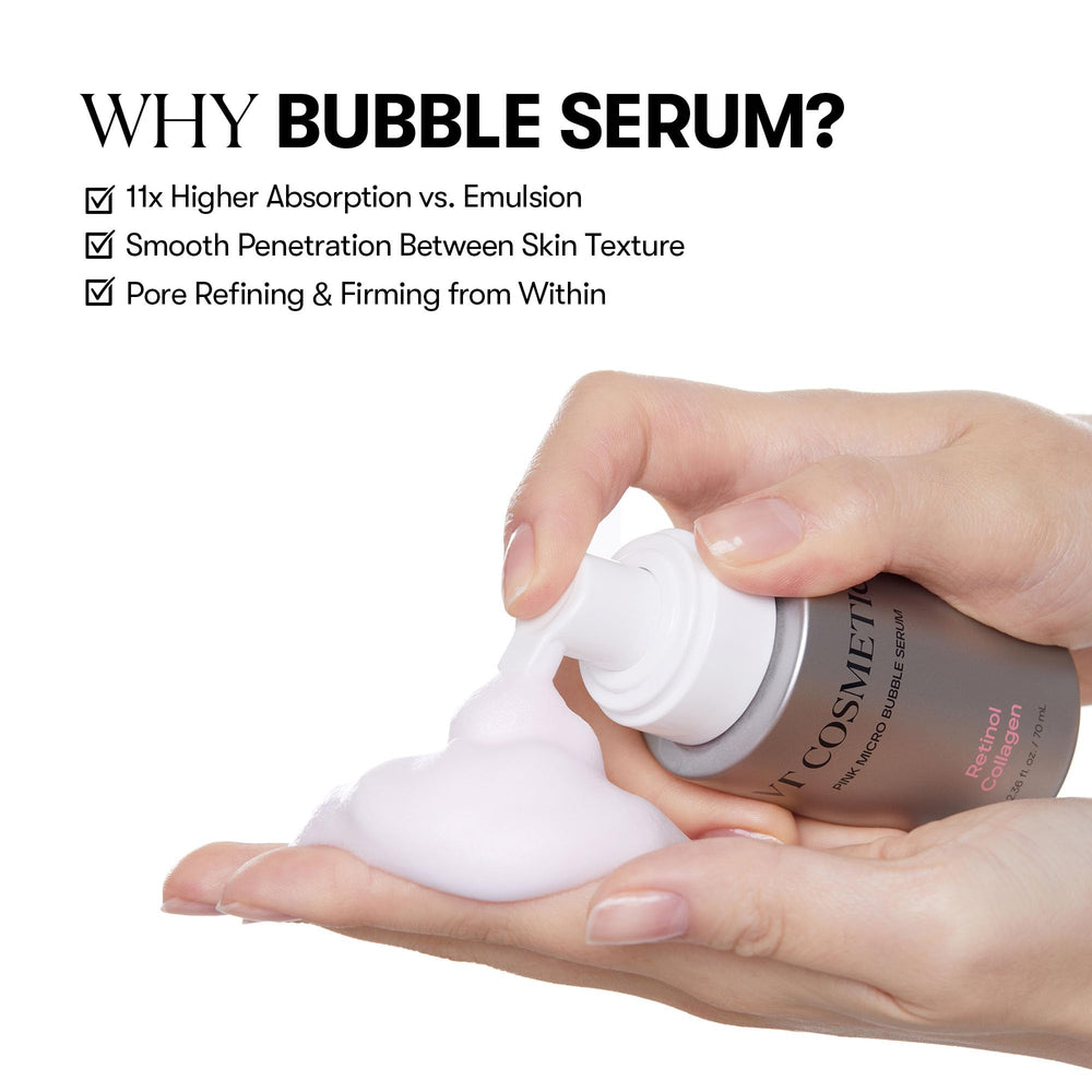 VT COSMETICS Bubble Serum label highlights retinol and collagen.