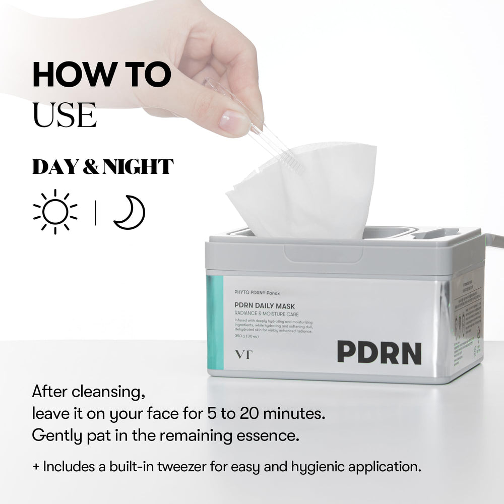 VT COSMETICS PDRN Daily Mask worn on face for gentle hydration.