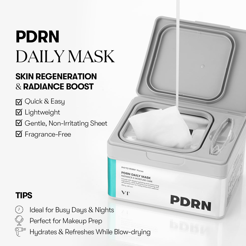 VT COSMETICS PDRN Daily Mask sheets inside pack provide a full month of hydration.