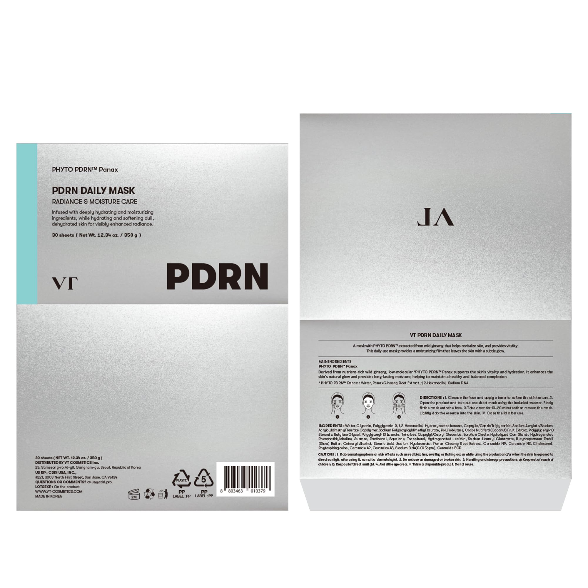 VT COSMETICS PDRN Daily Mask on skin promoting a dewy radiance.
