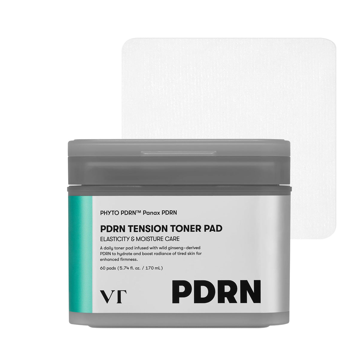 VT COSMETICS PDRN Tension Toner Pad packshot with 60 pads for hydration