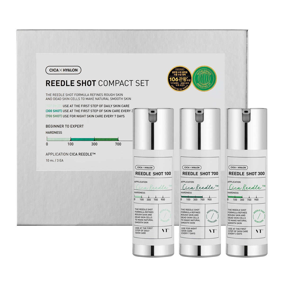VT COSMETICS Reedle Shot compact set packaging, ideal for travel and gifting.