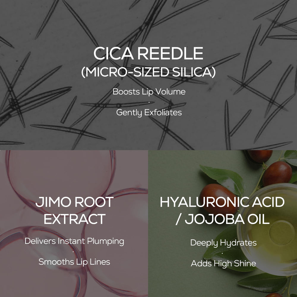 VT COSMETICS Reedle Shot Lip Plumper Application close-up shows easy, precise lip coverage