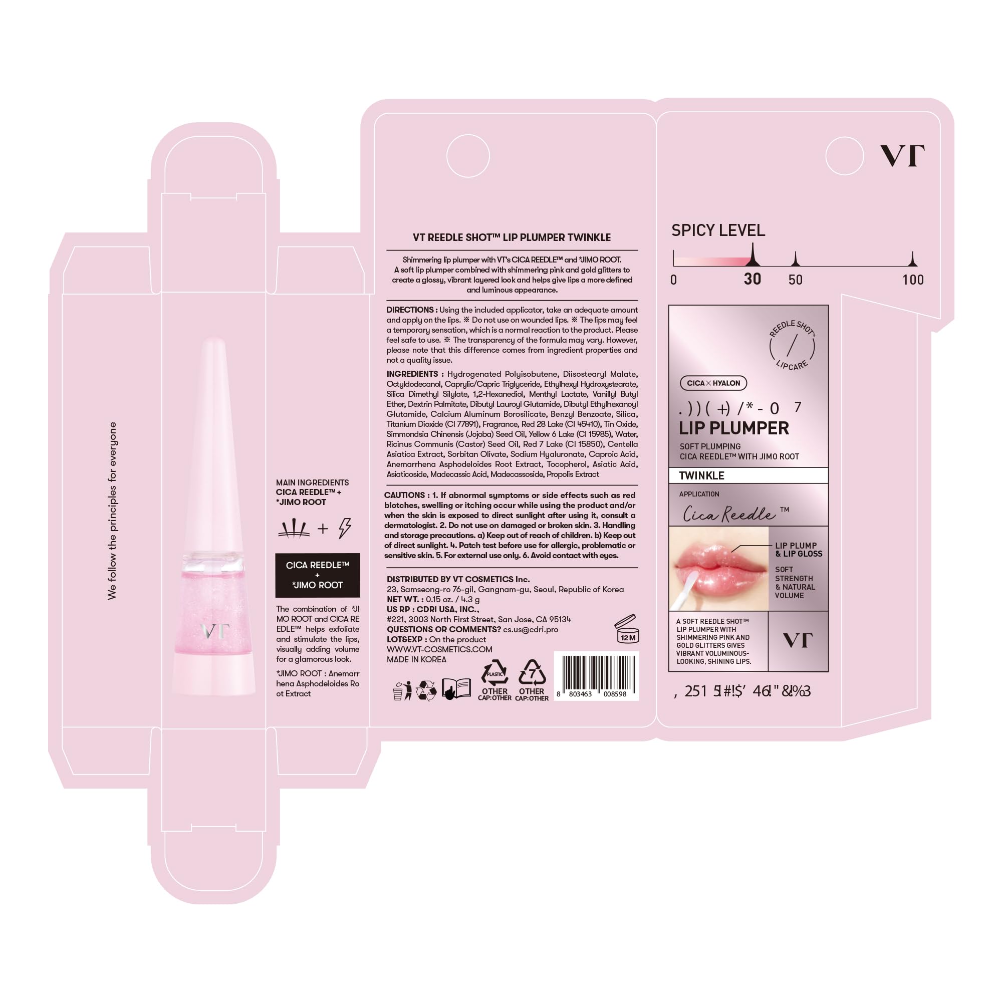 VT COSMETICS Reedle Shot Lip Plumper Pink Glow captures long-lasting gloss