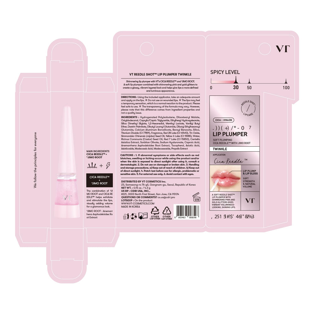 VT COSMETICS Reedle Shot Lip Plumper Pink Glow captures long-lasting gloss