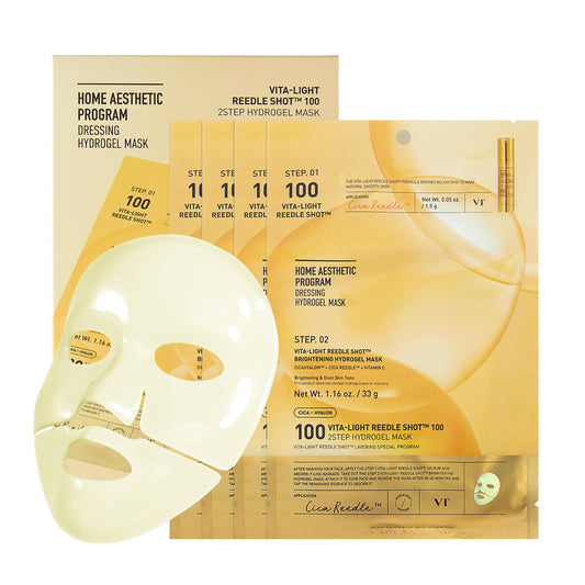 VT COSMETICS Vita-Light Reedle Shot mask-application close-up for radiant, even-toned skin.