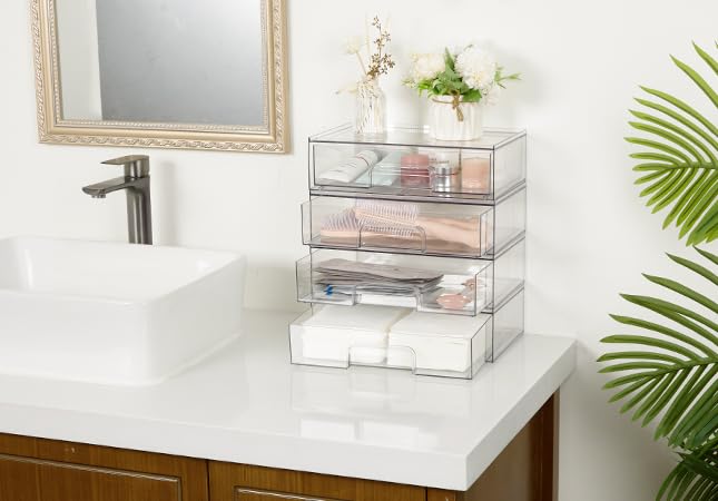 Vtopmart transparent bins enhance vanity and bathroom organization