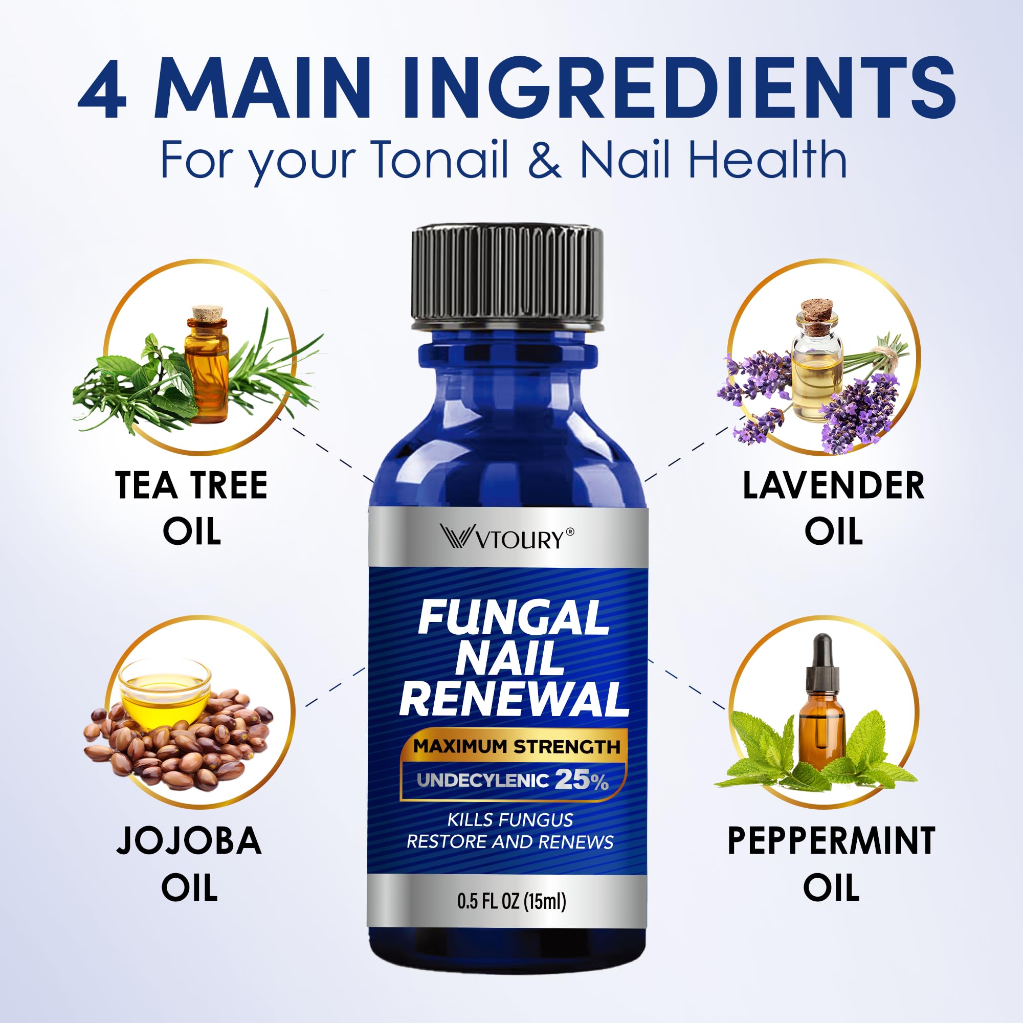VTROUY Tea Tree Oil drop highlighting the natural antiseptic ingredient.