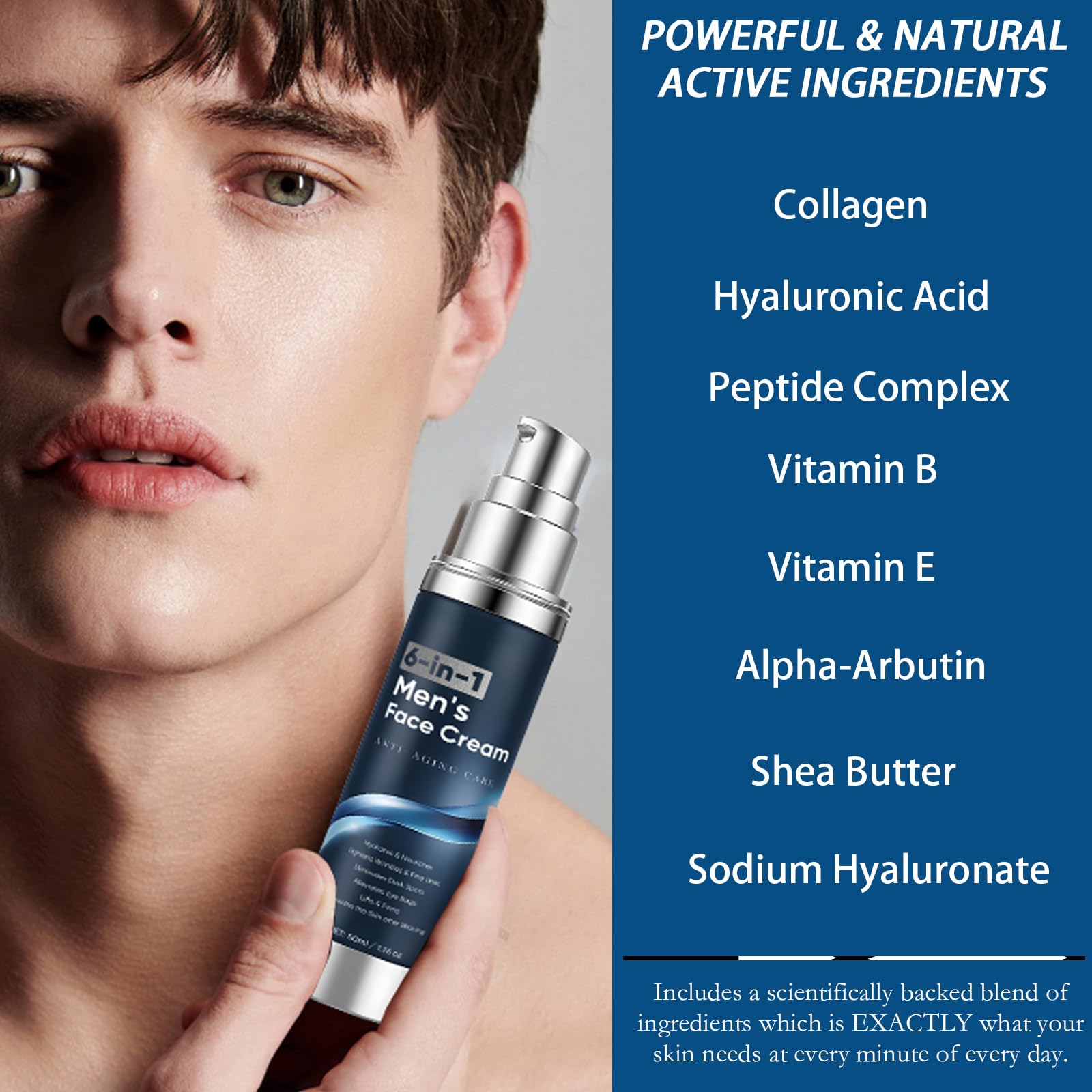 WAESKI 6-in-1 face cream packaging highlighting men's daily care routine.