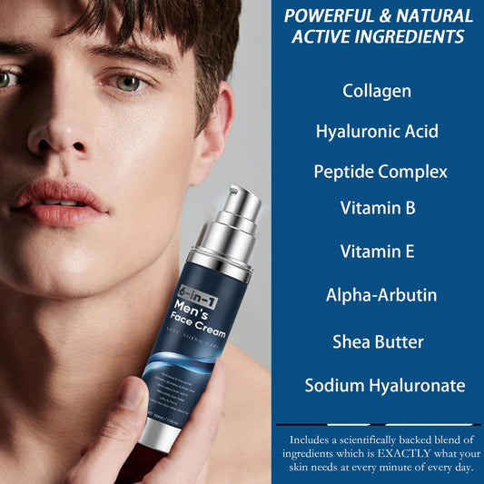 WAESKI 6-in-1 face cream packaging highlighting men's daily care routine.