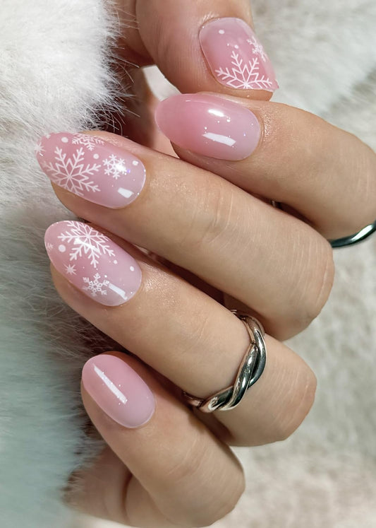 Wahrshei semi-cured gel nail strips in snowflake pink gradient for easy home manicure.