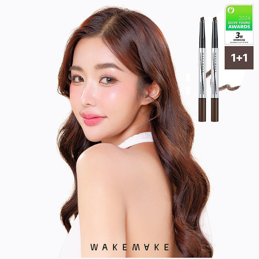 WAKEMAKE Natural Hard Brow Pencil spoolie-blend blends color for seamless finish