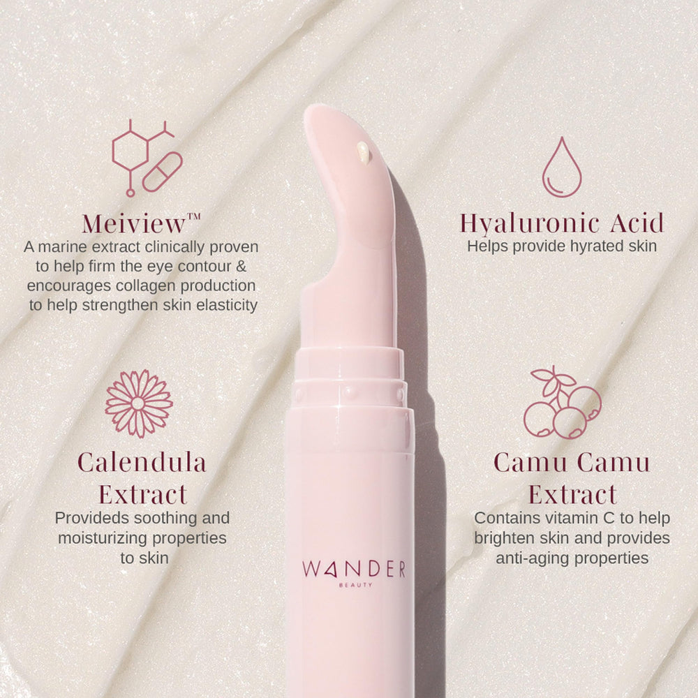 Wander Beauty Baggage Claim Eye Cream texture close-up shows whipped formula