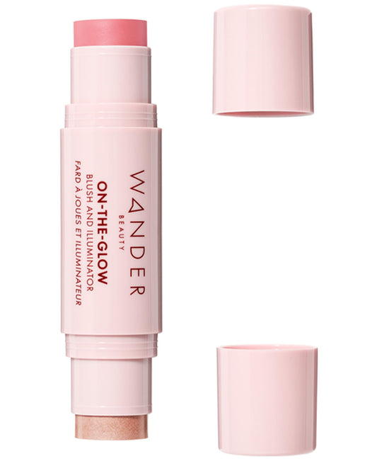 Wander Beauty On-the-Glow in Petal Pink: dual-ended blush and illuminator for radiant cheeks.