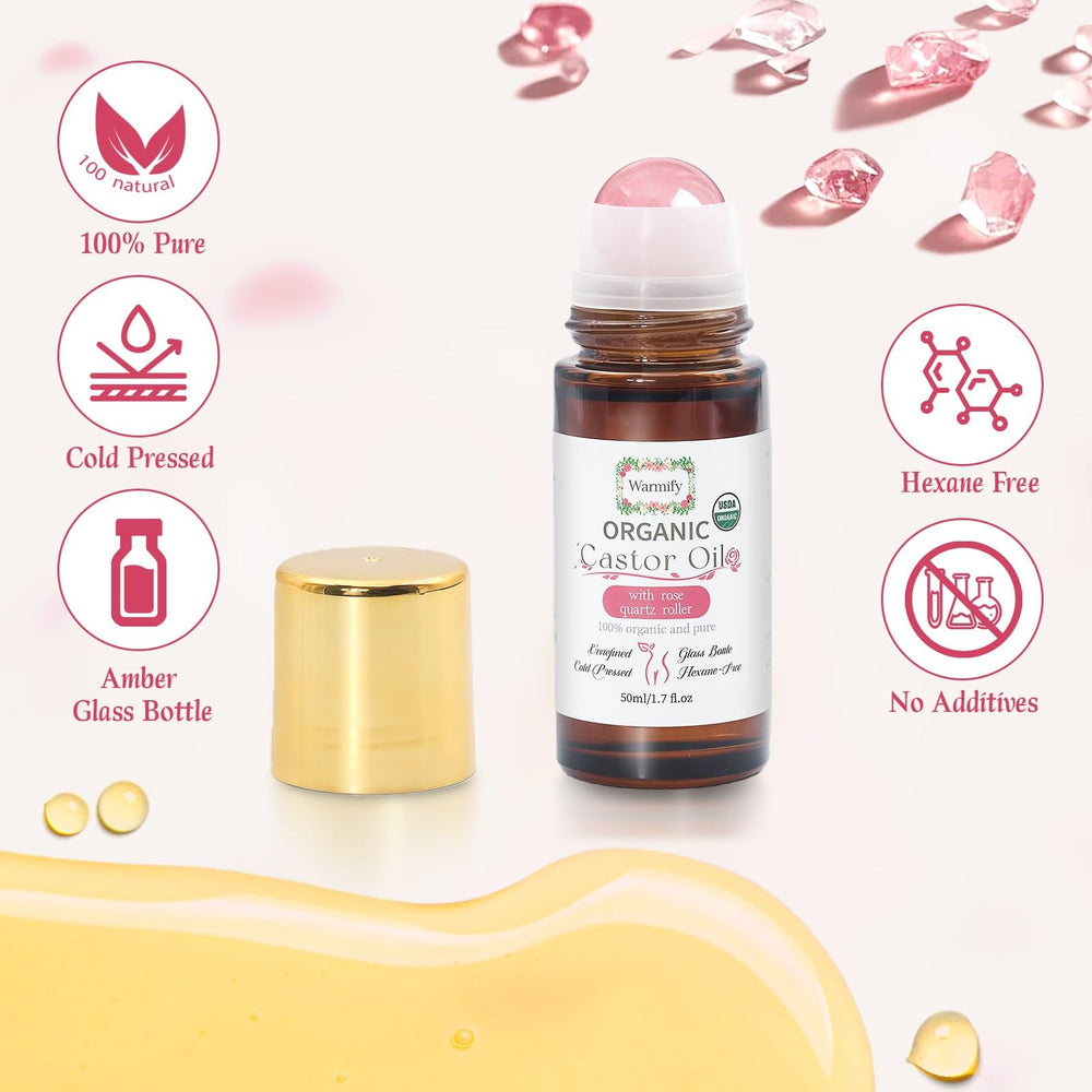 Warmify rose quartz roller offering a cooling massage while applying the oil.