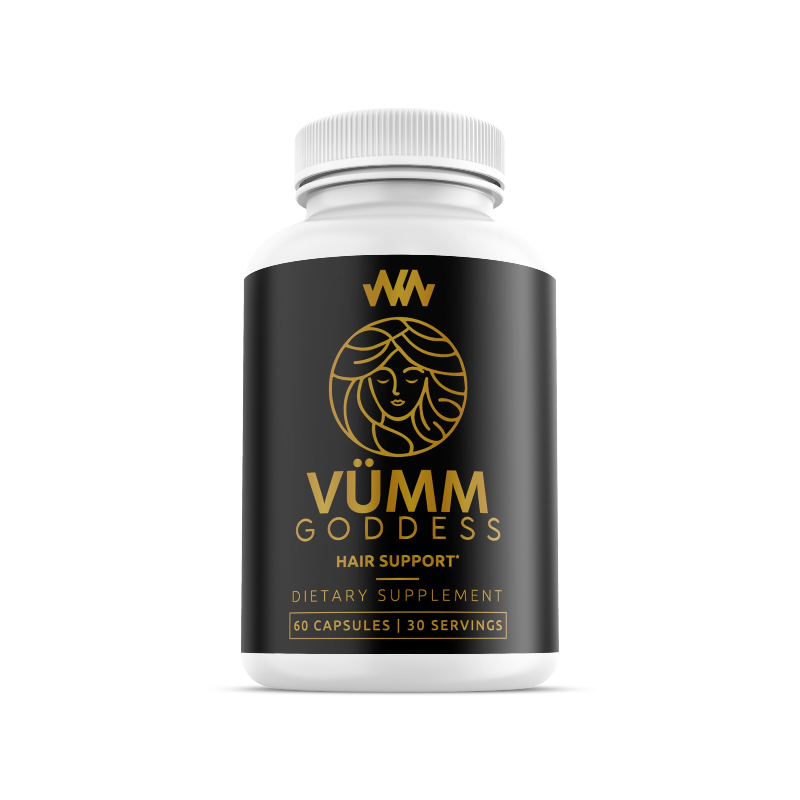 Warped Wellness Vümm Goddess bottle closeup for daily hair support