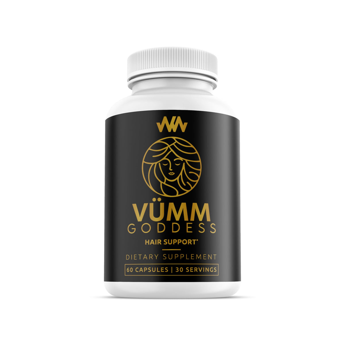 Warped Wellness Vümm Goddess bottle closeup for daily hair support