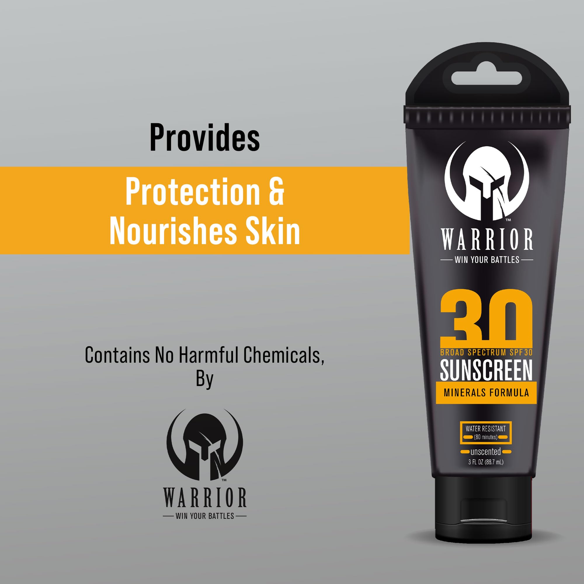 Paraben-free Warrior SPF 30 sunscreen lotion designed for daily wear