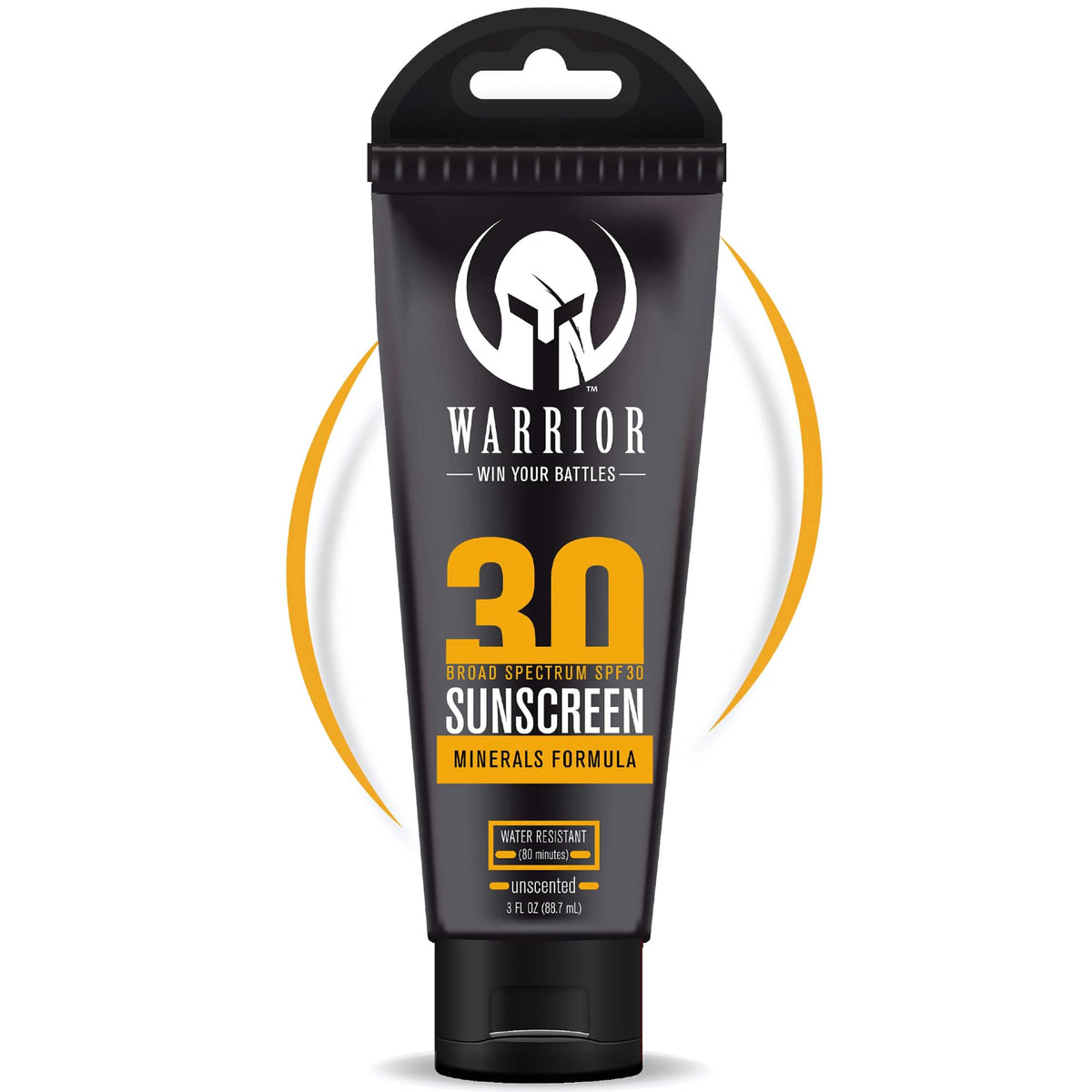 Warrior SPF 30 mineral sunscreen lotion bottle showing mineral barrier for outdoor protection