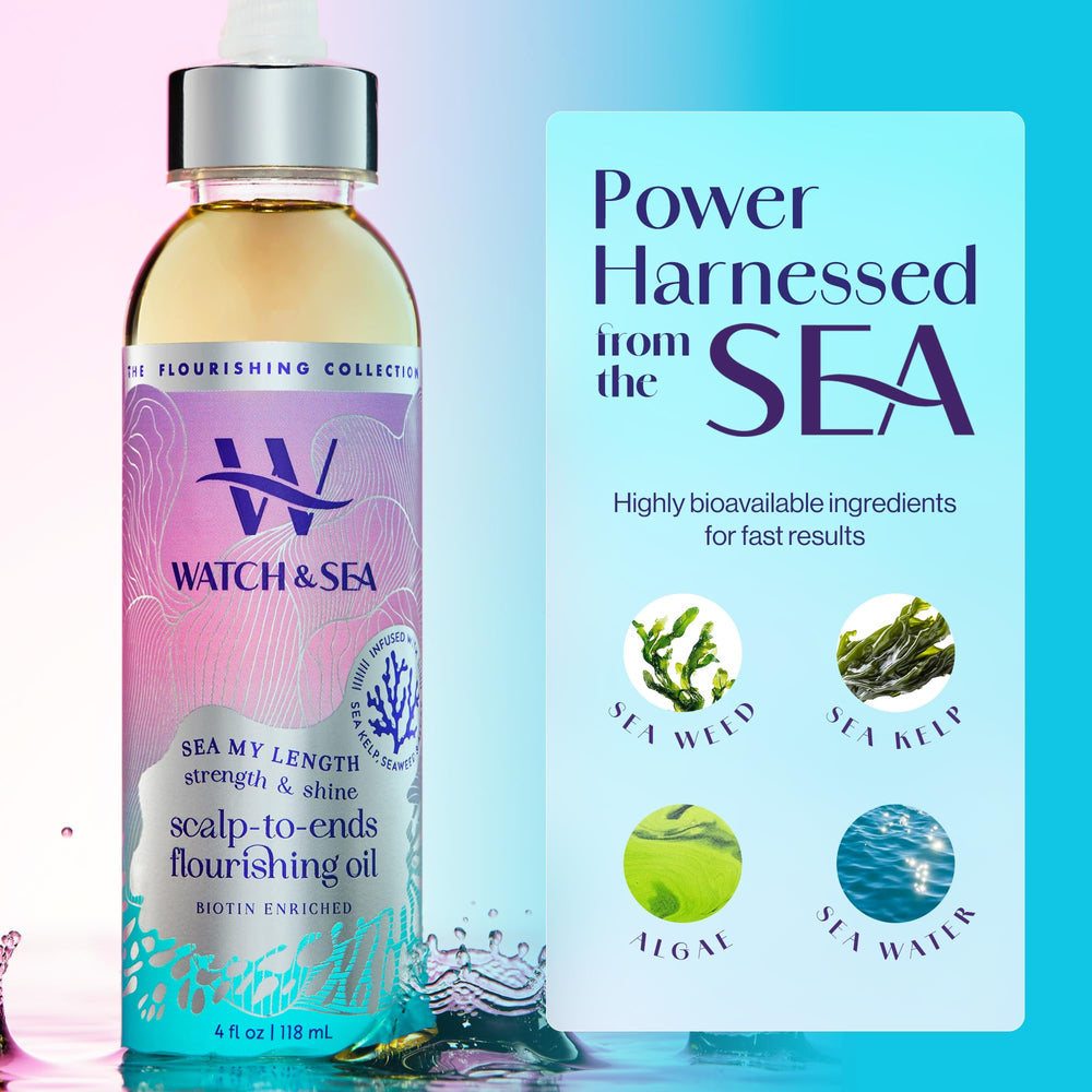 Watch & Sea Strength & Shine hair application shows simple distribution from roots to ends.