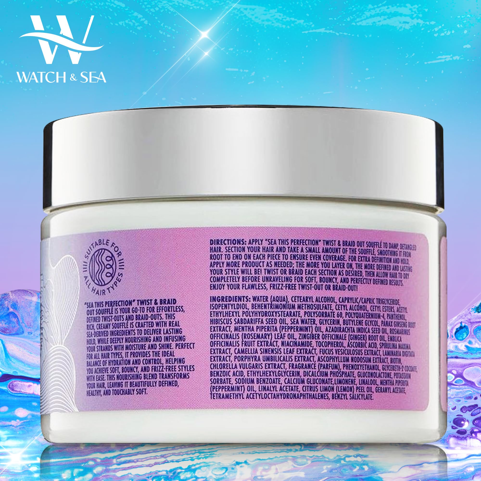 Watch & Sea Twist & Braid Out Soufflé bottle demonstrates smooth application for frizz control