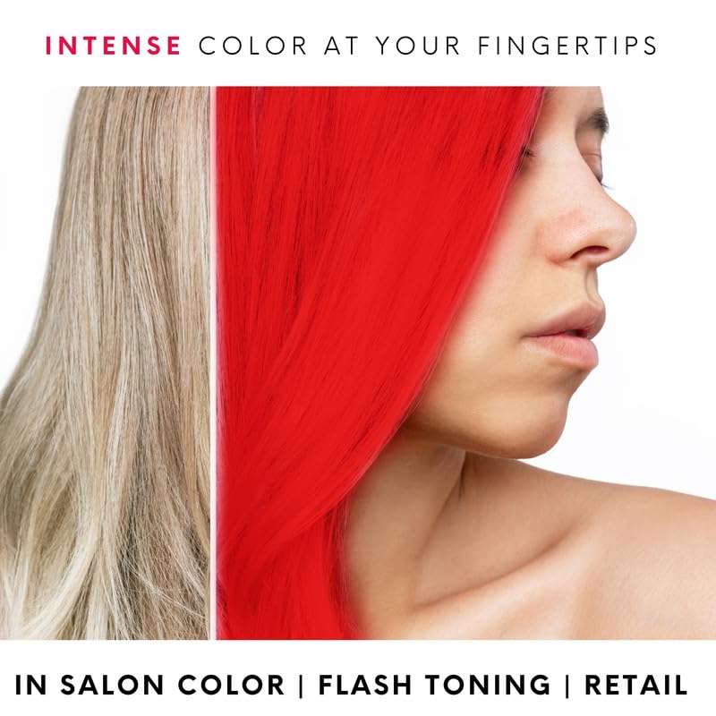 Watercolors hair color swatch demonstrates vivid red deposit.