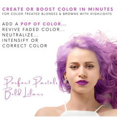 Watercolors Lilac bottle closeup highlights creamy pigment and conditioning