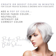 Watercolors Silver shampoo color swirl illustrating metallic tones and fade control
