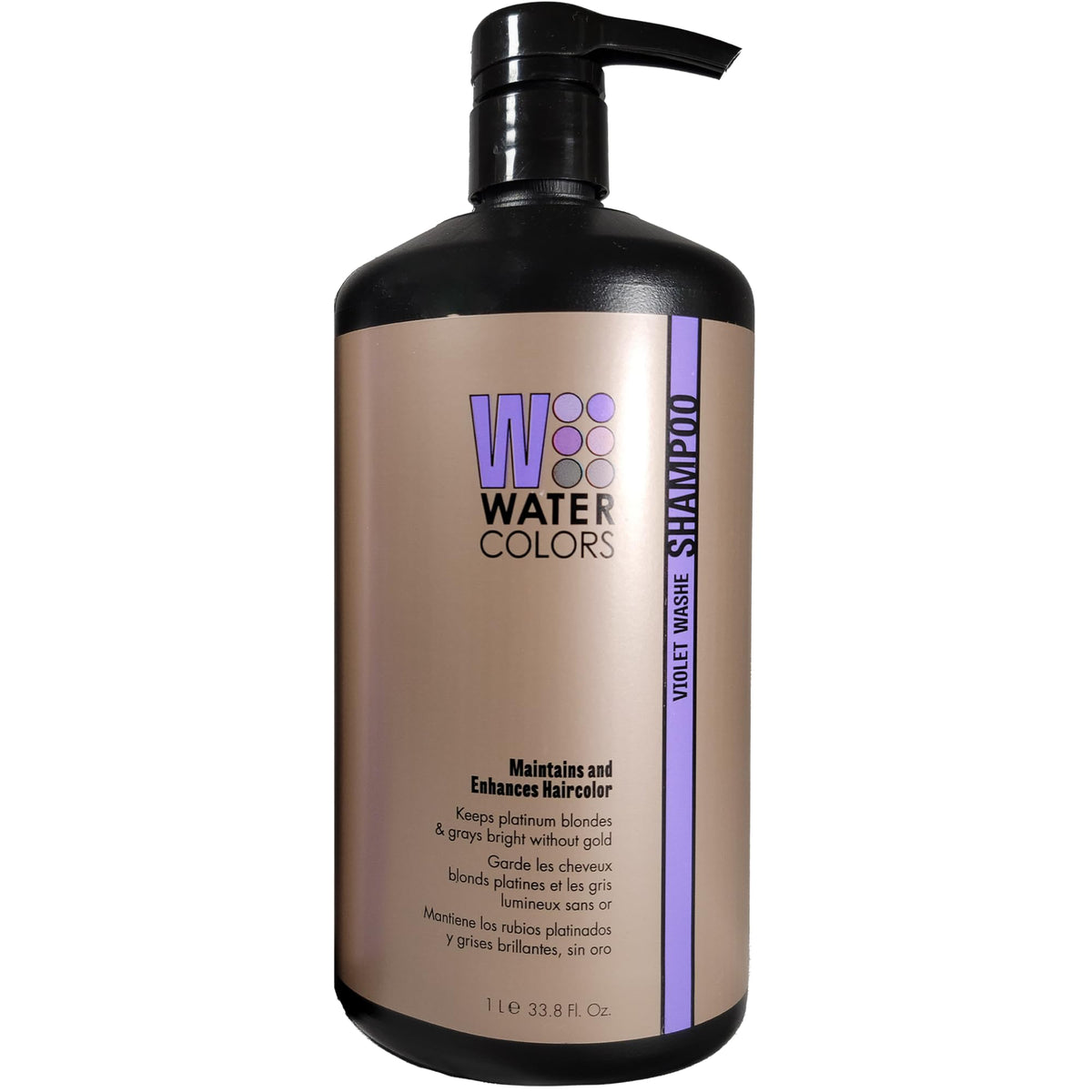 Watercolors Violet Wash bottle pour shows color depositing action for brighter, longer-lasting color.