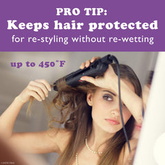Waterless Heat Shield offers hair protection up to 450 degrees during styling.