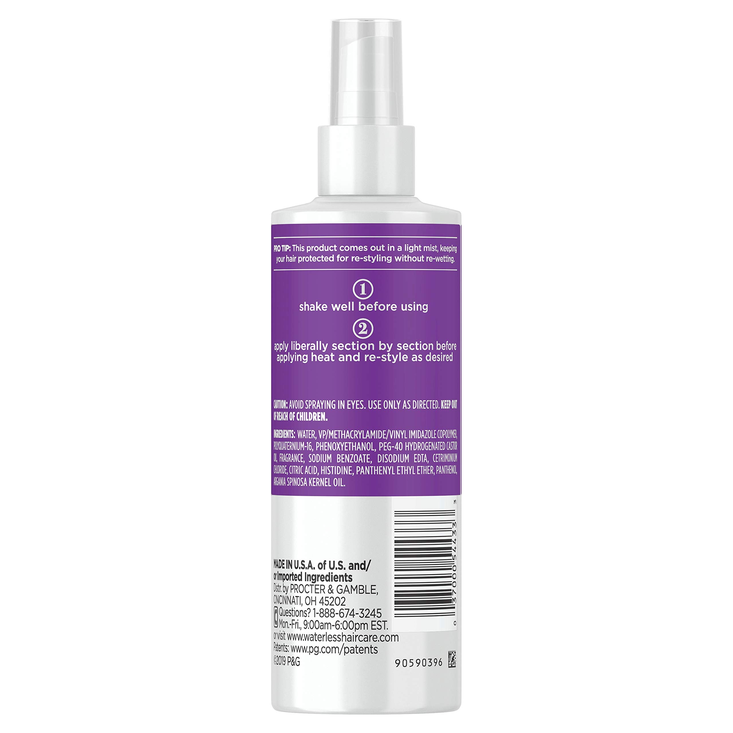 Waterless Heat Shield spray-dispensing mist ideal for quick touch-ups on the go.