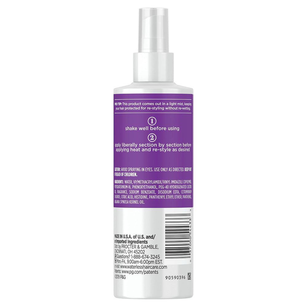 Waterless Heat Shield spray-dispensing mist ideal for quick touch-ups on the go.