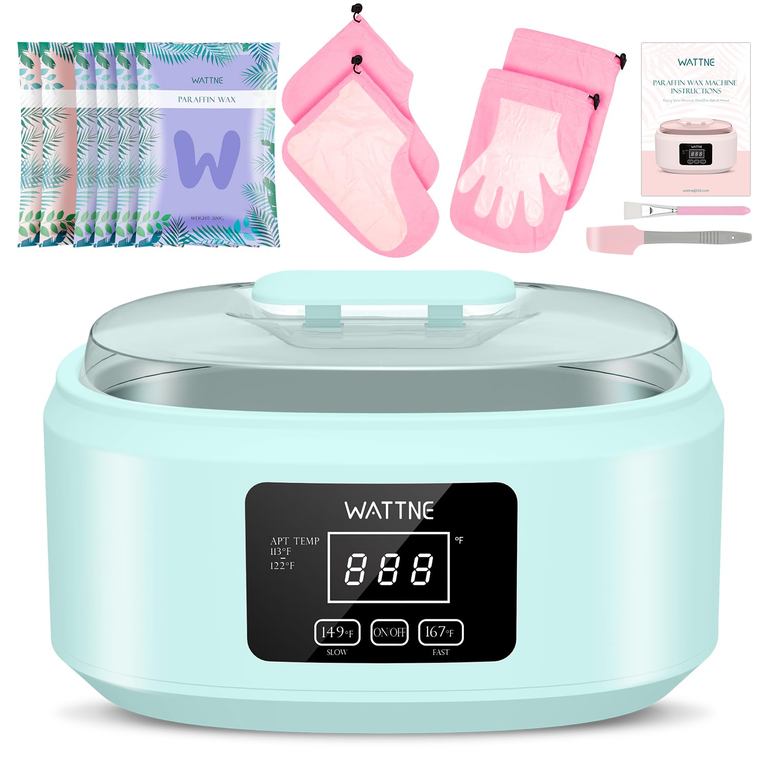 Wattne paraffin wax machine green front view for at-home spa sessions