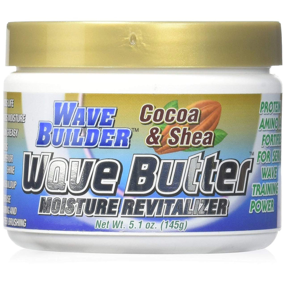 WaveBuilder Cocoa & Shea Butter applied to hair for intense hydration and smoothness.